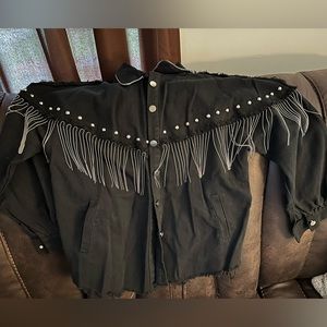 Cowgirl black jean jacket with silver sequins